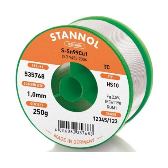 TINOL BEZOLOVNI 1/4kg 1mm  99%Sn 1%Cu Stannol HS10 TC Ecoloy 2,5%