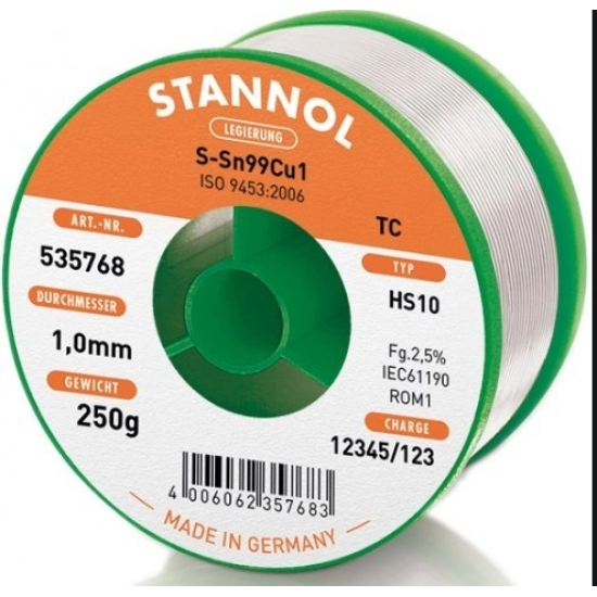TINOL BEZOLOVNI 1/4kg 1mm  99%Sn 1%Cu Stannol HS10 TC Ecoloy 2,5%
