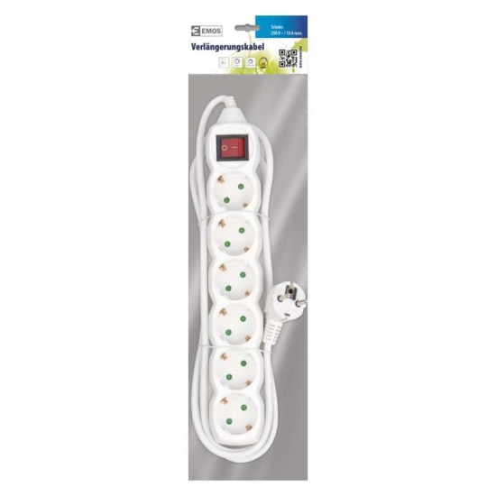 Kabel produžni EMOS, 6 mjesta, 1mm2, s prekidačem, 2m Kabel produžni EMOS, 6 mjesta, 1mm2, s prekidačem, 2m