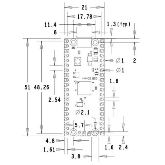 Raspberry Pi Pico, dual-core ARM Cortex M0+ procesor