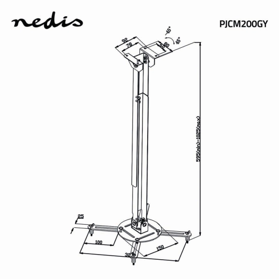 Nosač stropni za projektor NEDIS, 10kg, rotacija 360°