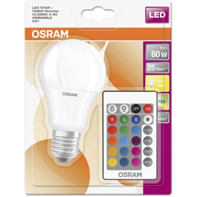 Žarulja LED E27  9W u boji, sa daljinskim,RGB+2700K, Osram   - LED žarulje