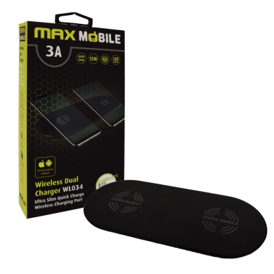 Kućni punjač MAXMOBILE WL-034 Dual,bežični, 15W crni   - Punjači za smartphone