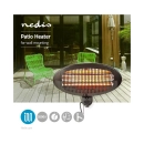 Grijalica NEDIS HTPA110EBK, 650/1300/2000W,  za dvorište, terasu, 3 postavke topline, montaža na zid, kut  0-45 stupnjeva, IP34 zaštita od prskanja