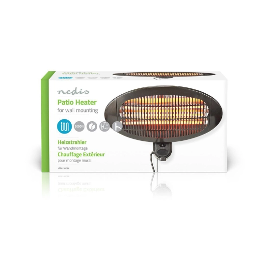 Grijalica NEDIS HTPA110EBK, 650/1300/2000W,  za dvorište, terasu, 3 postavke topline, montaža na zid, kut  0-45 stupnjeva, IP34 zaštita od prskanja