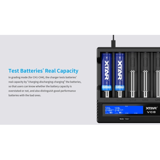 Punjač baterija Li-ion, za 8 komada baterija, USB C, XTAR VC8 Punjač baterija Li-ion, za 8 komada baterija, USB C, XTAR VC8