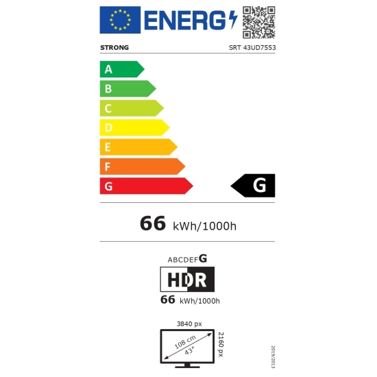 Televizor LED 43incha STRONG SRT43UD7553, Android TV, 4K UHD, DVB-T2/C/S2, CI, Bluetooth, Wi-Fi, HDMI, USB, energetski razred G