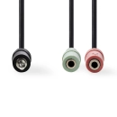 Adapter NEDIS CAGP22150BK02, 3.5mm TRRS (M) na 3.5mm TRS (Ž) za slušalice + 3.5mm TRS (Ž) za mikrofon,  0.2cm, polybag