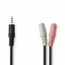 Adapter NEDIS CAGP22150BK02, 3.5mm TRRS (M) na 3.5mm TRS (Ž) za slušalice + 3.5mm TRS (Ž) za mikrofon,  0.2cm, polybag