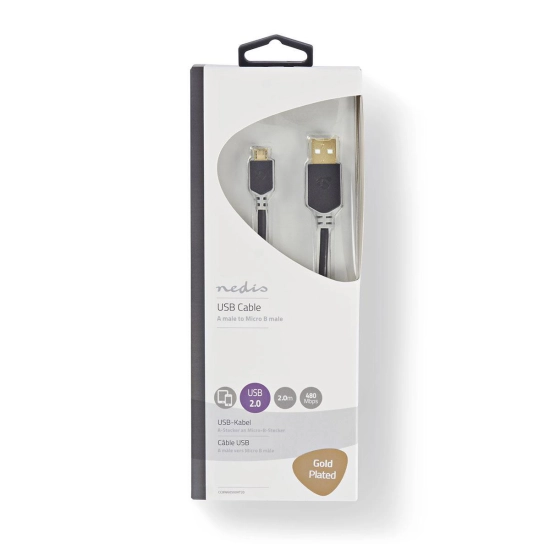 Kabel NEDIS CCBW60500AT20, USB A (M) na USB Micro B 2.0 (M), 480 Mbps, gold plated, 2m Kabel NEDIS CCBW60500AT20, USB A (M) na USB Micro B 2.0 (M), 480 Mbps, gold plated, 2m