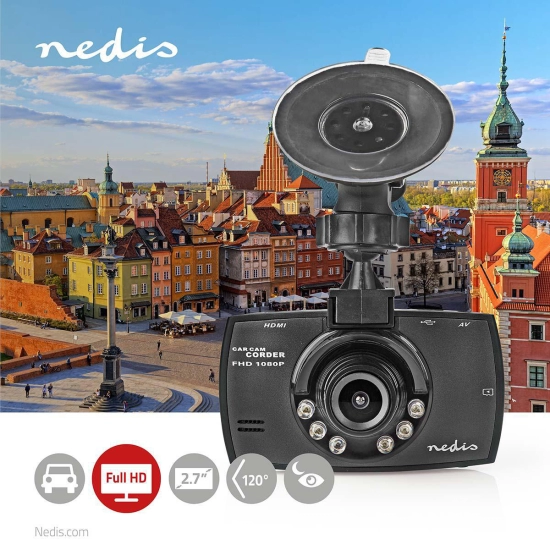 Auto kamera NEDIS DCAM11BK, 1080p, prikaz 120 stupnjeva, 2.7 incha LCD, parking senzor, senzor pokreta