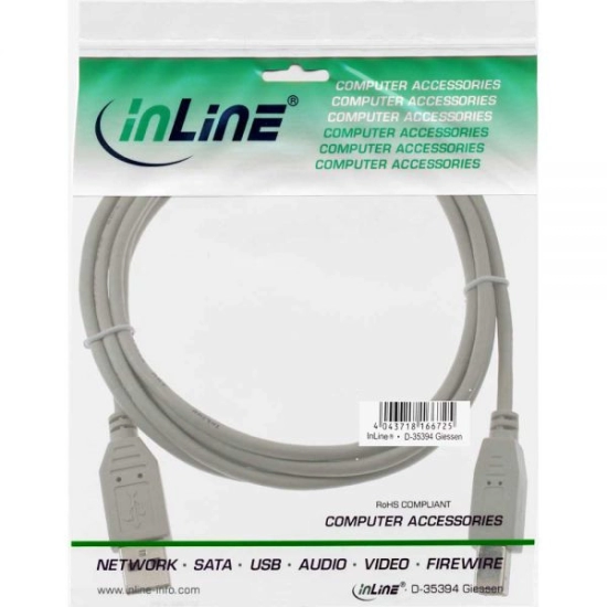 Kabel INLINE, USB 2.0 A (M) na USB 2.0 B (M), 3m