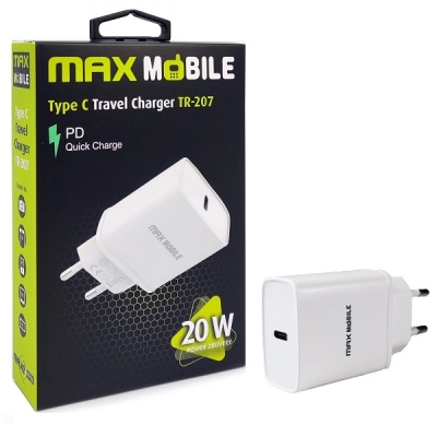 Kućni punjač MAXMOBILE TR-349, 20W, PD Quick Charge 3.0, Type C, bijeli   - Maxmobile