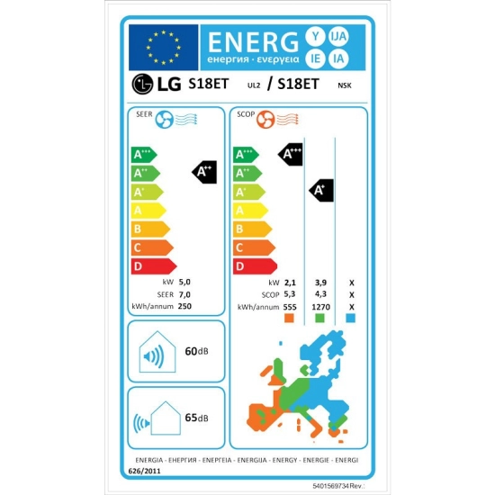 Klima uređaj LG Standard S18ET.NSK/S18ET.UL2 , DUAL inverter, 5.0kW hlađenje, 5.8kW grijanje, tihi rad, samočišćenje sterilizacijom, Wi-Fi povezivost 