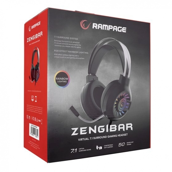 Slušalice RAMPAGE RM-K44 Zengibar, za PC/PS4/PS5, USB, mikrofon, crne