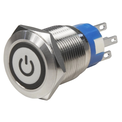 Prekidač pritisni sa simbolom za uključivanje / isključivanje, metalni i vodonepropusni, 230V, LED, 12V   - Instalacijski elektromaterijal