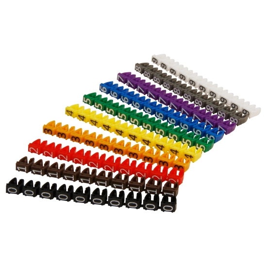 Oznaka za žicu, 4-6mm2, brojevi 0-9, u boji, 100 komada Oznaka za žicu, 4-6mm2, brojevi 0-9, u boji, 100 komada