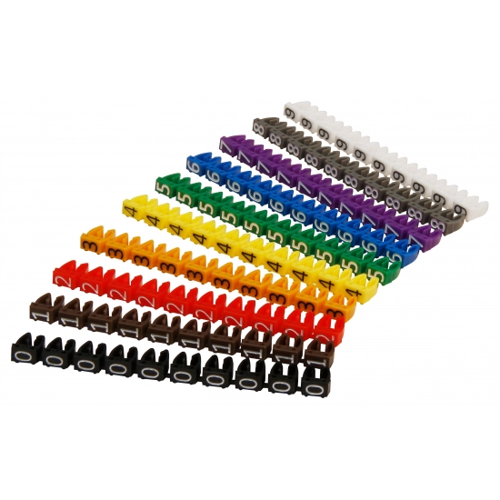 Oznaka za žicu, 4-6mm2, brojevi 0-9, u boji, 100 komada