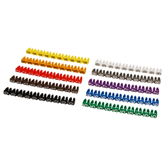 Oznaka za žicu, 4-6mm2, brojevi 0-9, u boji, 100 komada Oznaka za žicu, 4-6mm2, brojevi 0-9, u boji, 100 komada
