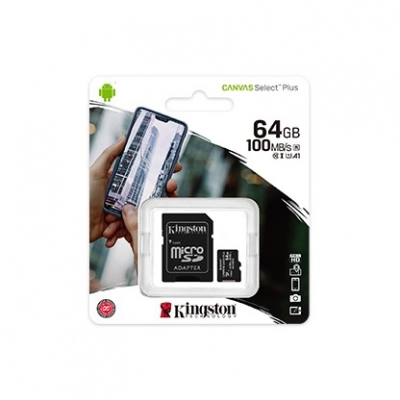 Memorijska kartica KINGSTON Canvas Select Plus 100R, micro SDHC, 64GB, A1 C10 Card + Adapter   - Memorijske kartice