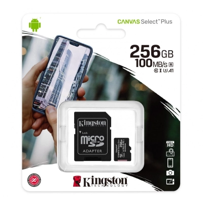 Memorijska kartica KINGSTON Canvas Select Plus 100R, micro SDHC, 256GB, A1 C10 Card + Adapter   - Memorijske kartice