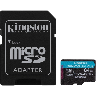 Memorijska kartica KINGSTON Canvas Go Plus, micro SDXC, 64GB + SD adapter   - Memorijske kartice