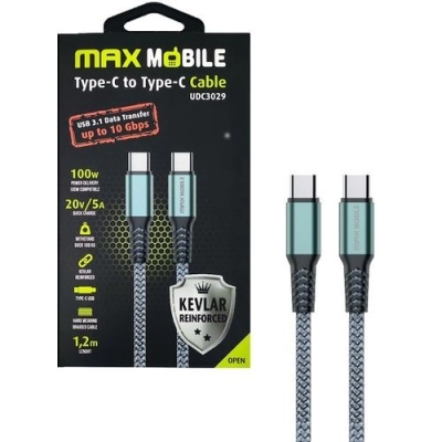 Kabel MAXMOBILE UDC3029, Type C na Type C, sivi, 1.2m   - Maxmobile