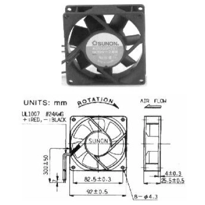 Ventilator 12V 92x 25 mm, Sunon EE92251S1-A99 Ventilator 12V 92x 25 mm, Sunon EE92251S1-A99