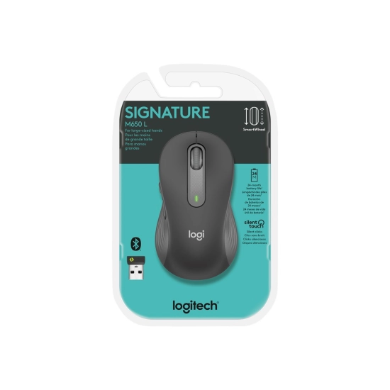 Miš LOGITECH Signature M650 L, bežični, BT, USB A, crni, za ljevake