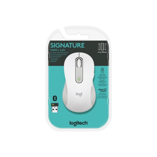 Miš LOGITECH Signature M650 L, bežični, BT, USB A, bijeli, za ljevake Miš LOGITECH Signature M650 L, bežični, BT, USB A, bijeli, za ljevake