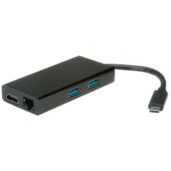 Docking station STD USB-C Hub na HDMI, USB 3.0, RJ45, crni