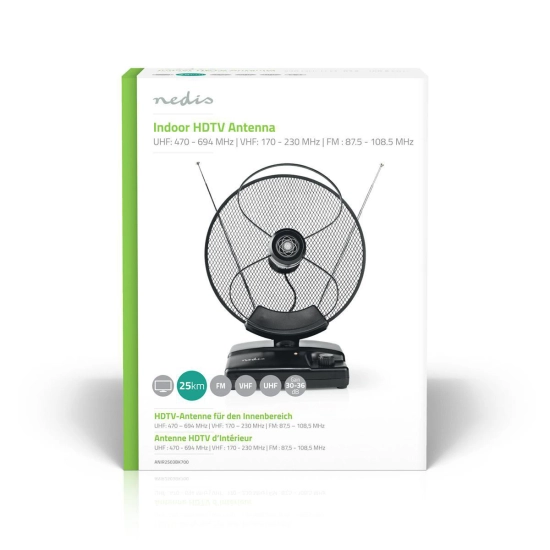 Antena sobna HDTV NEDIS, 0-25 km, Gain 36 dB, FM/VHF/UHF, LTE700, aktivna Antena sobna HDTV NEDIS, 0-25 km, Gain 36 dB, FM/VHF/UHF, LTE700, aktivna
