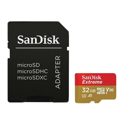 Memorijska kartica SANDISK Extreme, micro SDHC, 32GB, SDSQXAF-032G-GN6AA, A1 C10 V30 UHS-I U3, 100MB/s + SD Adapter   - Memorijske kartice