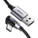 Kabel UGREEN, USB C (M) na USB A 2.0 (M), 3A, kutni 90°, crni, 2m
