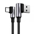 Kabel UGREEN, USB C (M) na USB A 2.0 (M), 3A, kutni 90°, crni, 2m