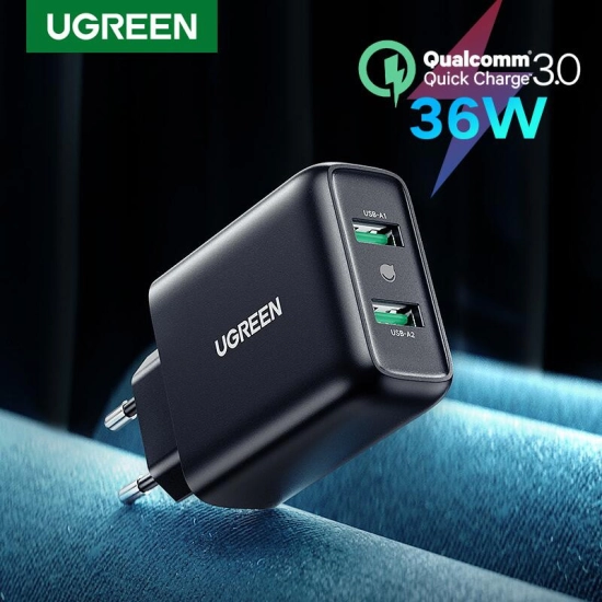 Kućni punjač UGREEN, 36W, 2x USB A, QC 3.0, crni