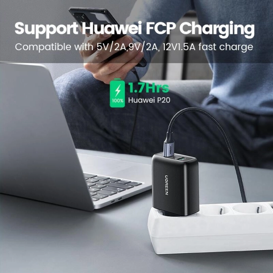 Kućni punjač UGREEN, 36W, 2x USB A, QC 3.0, crni