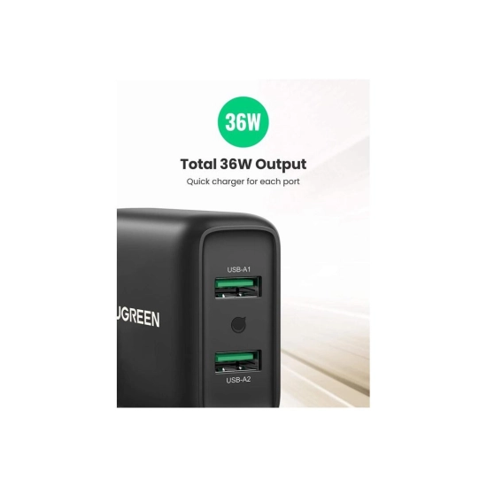 Kućni punjač UGREEN, 36W, 2x USB A, QC 3.0, crni