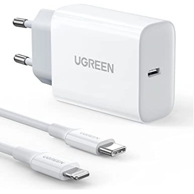 Kućni punjač UGREEN, 20W, PD Fast Charger + USB-C na Lightnin, bijeli, 1m   - Punjači za smartphone