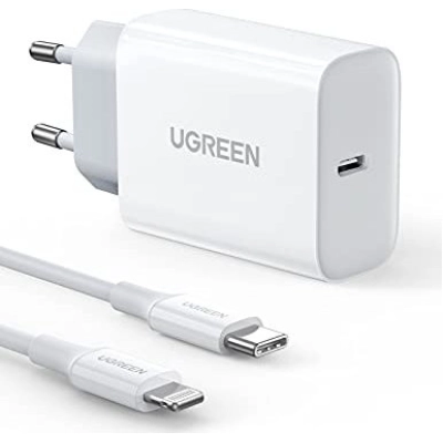 Kućni punjač UGREEN, 20W, USB C, kabel USB C (M) na Lightning (M), Power Delivery, bijeli Kućni punjač UGREEN, 20W, USB C, kabel USB C (M) na Lightning (M), Power Delivery, bijeli
