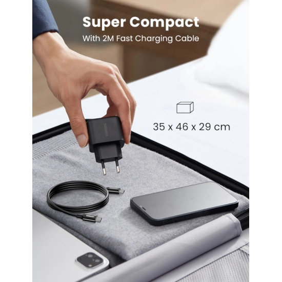 Kućni punjač UGREEN, 25W, USB C, kabel USB C (M) na USB C (M), Power Delivery, crni Kućni punjač UGREEN, 25W, USB C, kabel USB C (M) na USB C (M), Power Delivery, crni