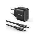 Kućni punjač UGREEN, 25W, USB-C PD + kabel C-C, crni, 2m