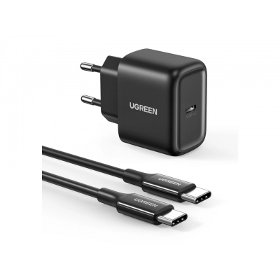 Kućni punjač UGREEN, 25W, USB-C PD + kabel C-C, crni, 2m   - Punjači za smartphone