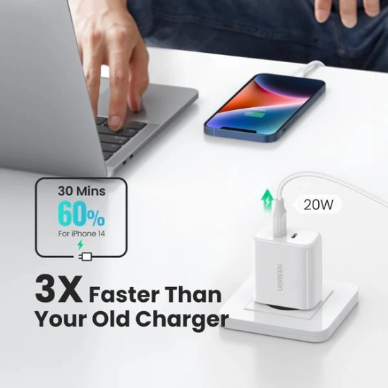 Kućni punjač UGREEN, 40W, USB-C+USB-C PD, bijeli