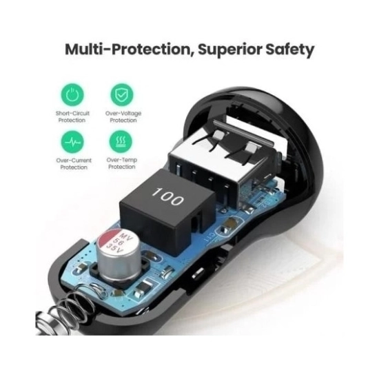 Auto punjač UGREEN, 24W, 2x USB A, crni