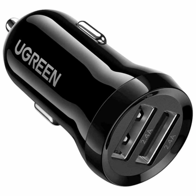 Auto punjač UGREEN, 24W, Dual USB-A, crni   - Punjači za smartphone