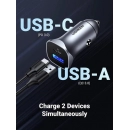 Auto punjač UGREEN, 24W, USB-C PD+USB-A QC, srebrni