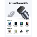 Auto punjač UGREEN, 24W, USB C, USB A, Power Delivery, QuickCharge, srebrni