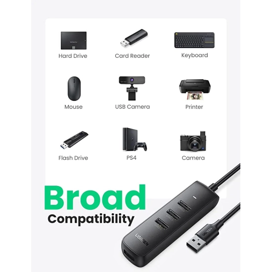 USB HUB UGREEN, USB A 3.0, 4-portni, crni, 1m USB HUB UGREEN, USB A 3.0, 4-portni, crni, 1m