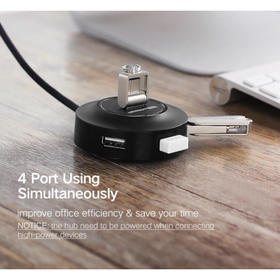 USB HUB UGREEN, USB A 2.0, 4-portni, crni, 1m